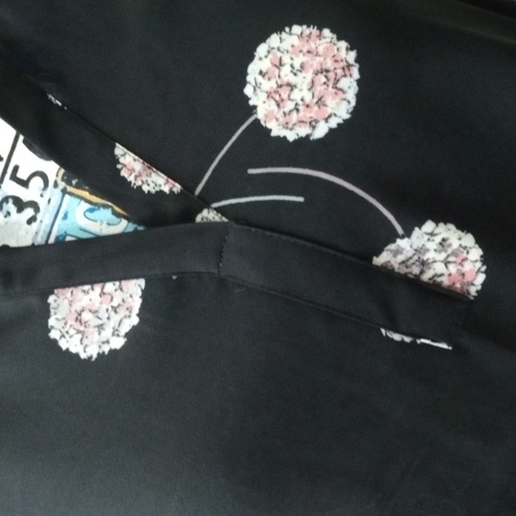 daniel rain Women's XL Hydrangea Black Floral Pink Light Yellow Flowing Blouse - Picture 7 of 17